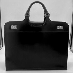 Franklin Covey Portfolio Briefcase 16" Black Leather Organizer Shoulder Strap